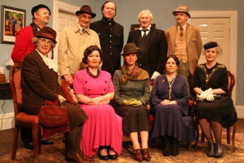 Standing:Pierre Marceau, Inspector Pratt, Bunting, Colonel Craddock Sitting:Miss Maple, Dorothy, Mrs Craddock, Mildred And Elizabeth Hartley Trumpington