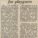 Reply to the Times and Star Critic by a member of the Audience