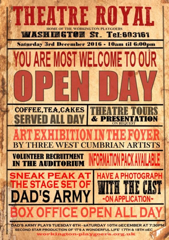Theatre Royal Workington. Open Day 3rd December Theatre Royal Workington - Open Day Saturday 3rd Dec, 2016