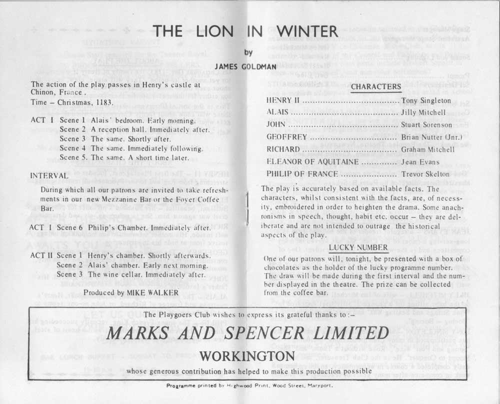 Lion in Winter Programme