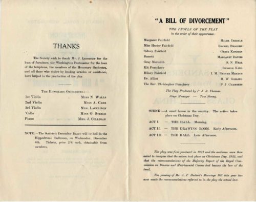 A Bill of Divorcement there was an Honorary Orchestra playing incidental music