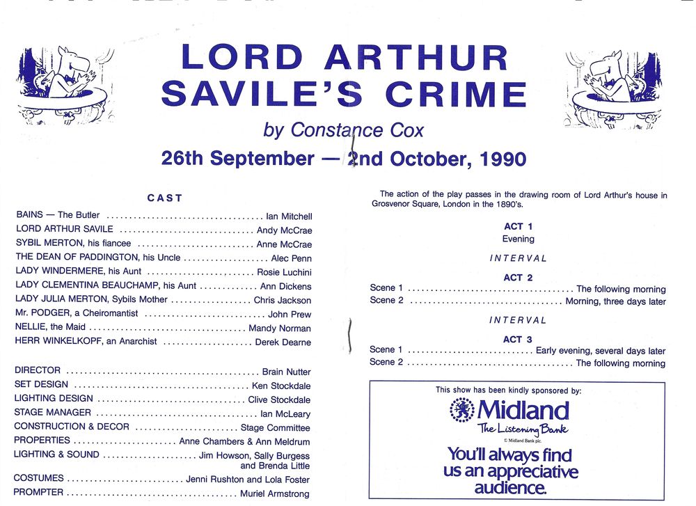 Lord Arthur Savile's Crime sponsored by Midland Bank