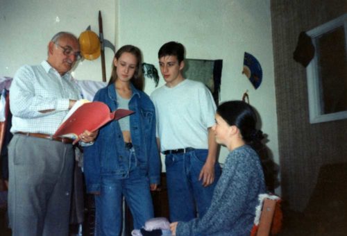 Dudley Chatting With Some Of His Cast