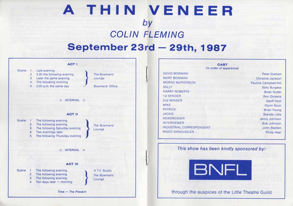 A Thin Veneer sponsored by BNFL through the auspices of The Little Theatre Guild