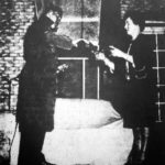 The considerate Inspector (John Gale) pours a reviving drink for the wife of the murdered man Mrs Norbury ( Irene Newton)
