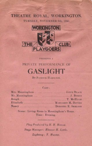 Programme For The Private Production Of Gaslight In 1945