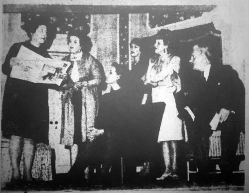 Checking A Radio Item Are Beatrice (Gwen Waite), Miss Hatfield (Mary McGuckin), Miss Parry (Virginia Roy), Maid (Dorothy Powers), Lady Alice (Barbara Hunter) And The Brigadier (John Gale)