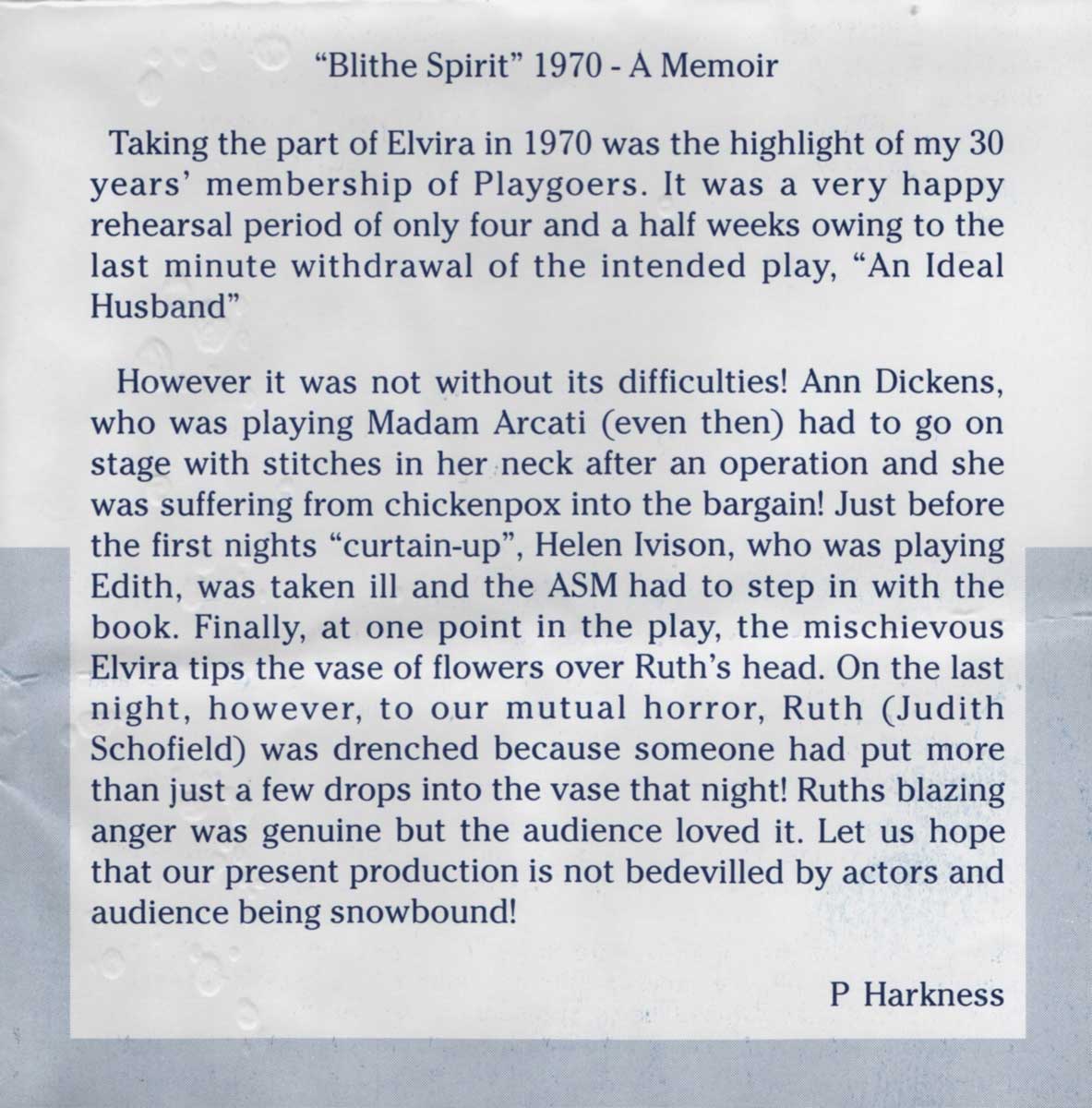 Pauline Harkness remembers - 1996