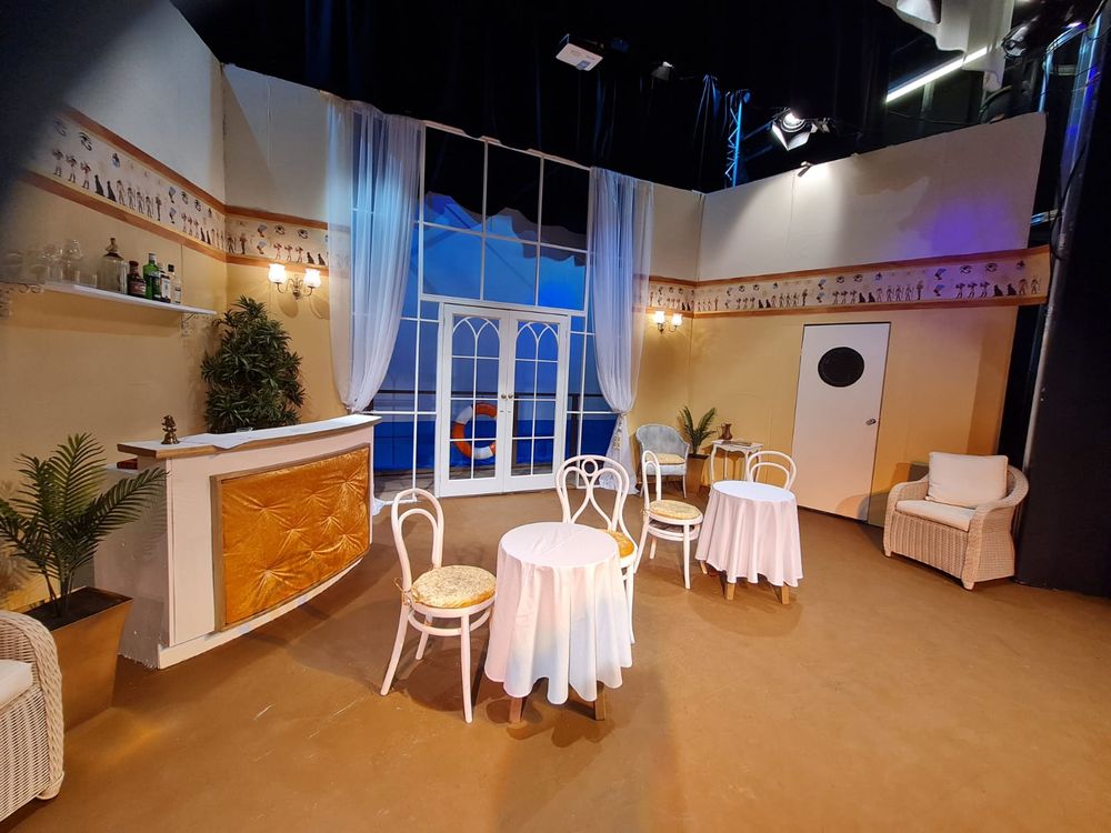 The beautiful set of the observation saloon of the steamer Lotus. Designed & constructed by Geoff Brinicombe, Sarah Delorme, Jim Fox, David Fritton, James Last, Tony Magorrian & Brian Young. Set dressed by Sarah Delorme, Jane Douglas & Becky Wilson.